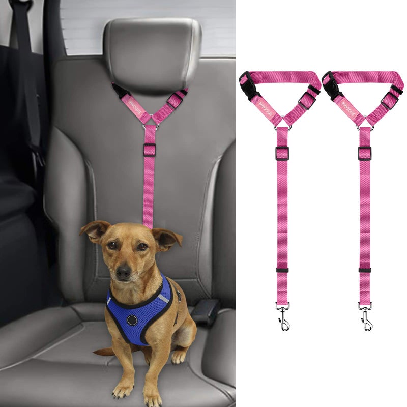 BWOGUE 2 Packs Dog Cat Safety Seat Belt Strap Car Headrest Restraint Adjustable Nylon Fabric Dog Restraints Vehicle Seatbelts Harness - Image 1